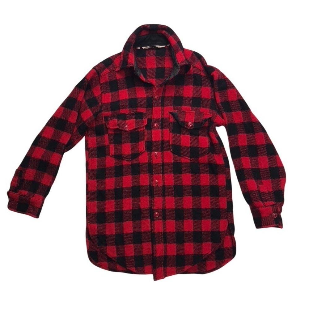 Woolrich Vintage Buffalo Plaid Wool Flannel Shirt Red Black Mens S Heavyweight